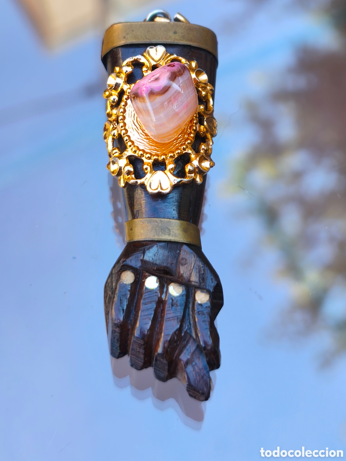Joyeria: Figa, amuleto en madera y cuarzo rosa - Foto 2