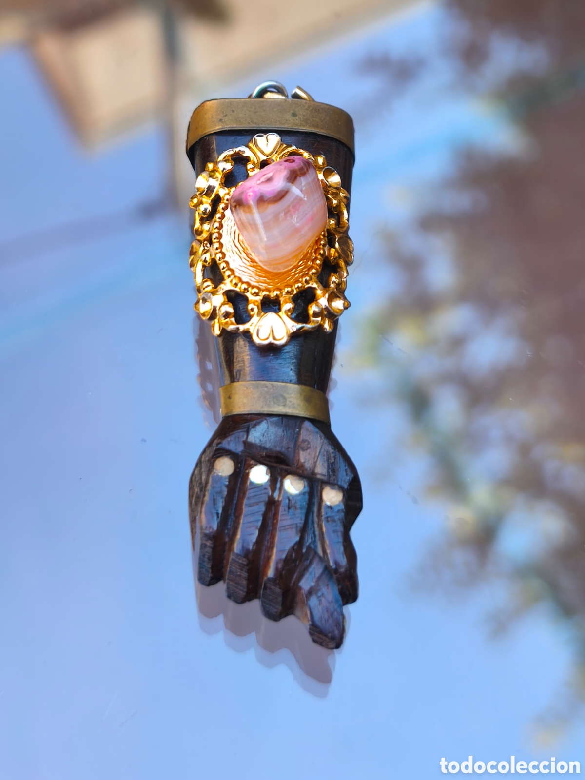 Joyeria: Figa, amuleto en madera y cuarzo rosa - Foto 1
