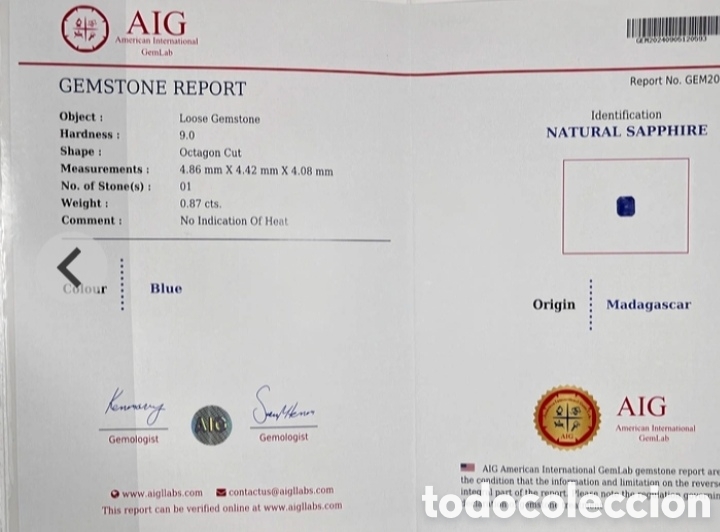 Joyeria: ZAFIRO 0,87CTS CORNFLOWER AIG CERTIFICADO - Foto 4