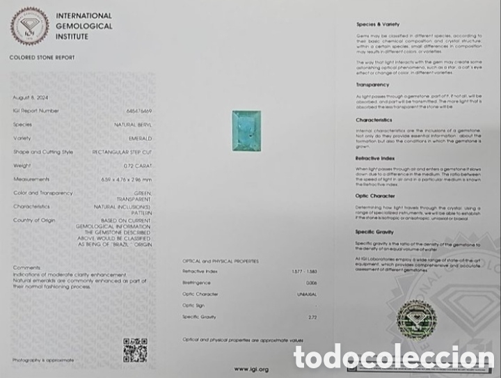 Joyeria: ESMERALDA 0,72 CTS IGI CERTIFICADO - Foto 4