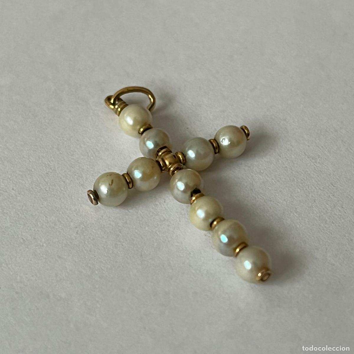 Joyeria: ANTIGUO CRUCIFIJO DE ORO DE 18K Y PERLAS. - Foto 2