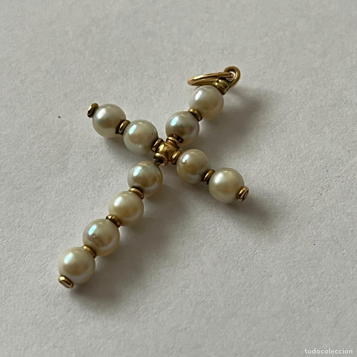 Joyeria: ANTIGUO CRUCIFIJO DE ORO DE 18K Y PERLAS. - Foto 3