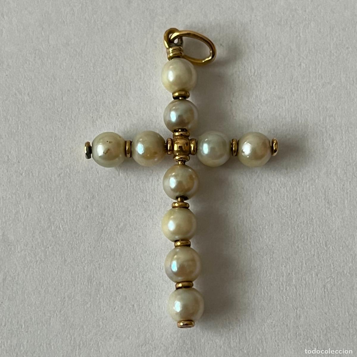 Joyeria: ANTIGUO CRUCIFIJO DE ORO DE 18K Y PERLAS. - Foto 1