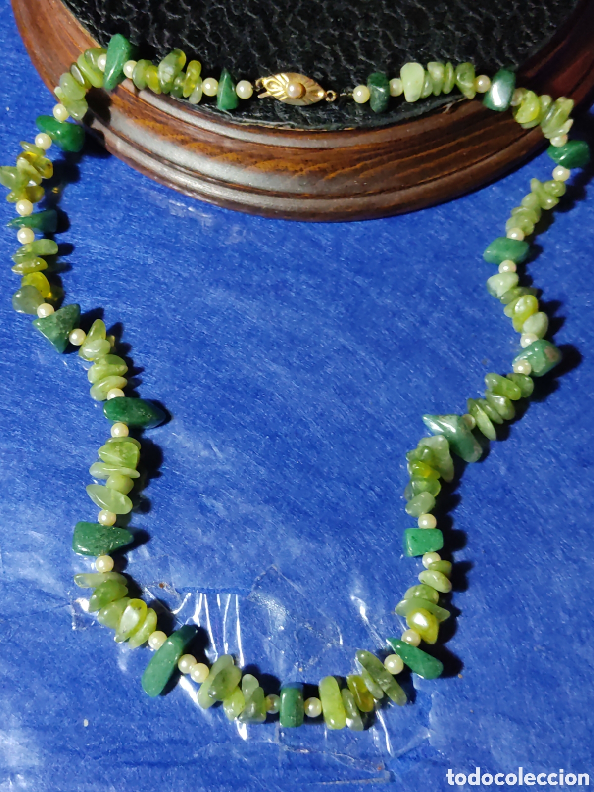 Joyeria: Collar de cuarzo verde y perlas de r&iacute;o.Vintage. - Foto 2