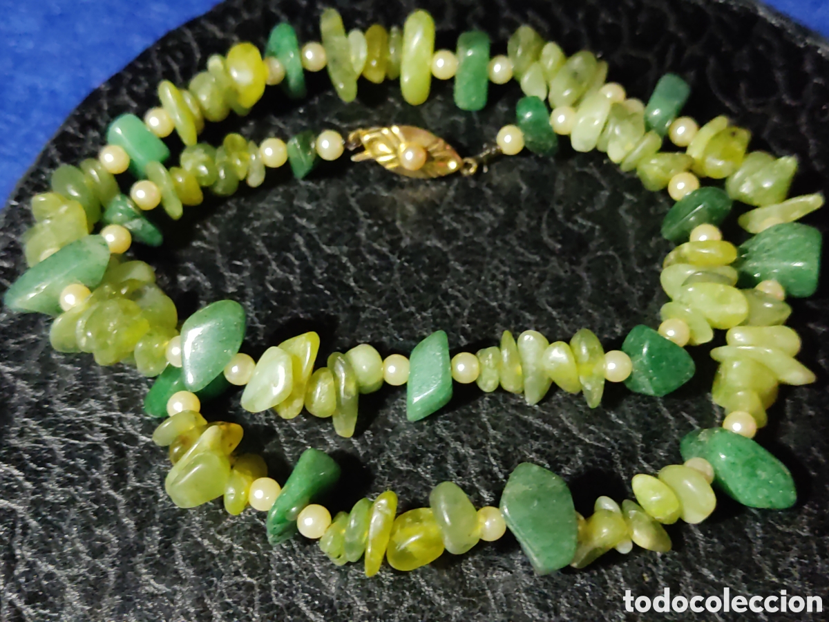 Joyeria: Collar de cuarzo verde y perlas de r&iacute;o.Vintage. - Foto 3