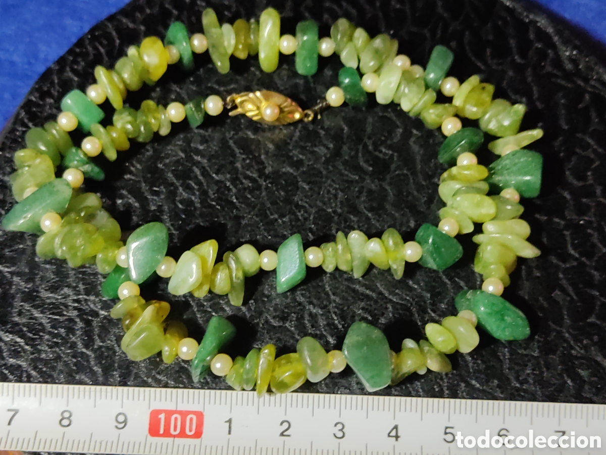 Joyeria: Collar de cuarzo verde y perlas de r&iacute;o.Vintage. - Foto 4