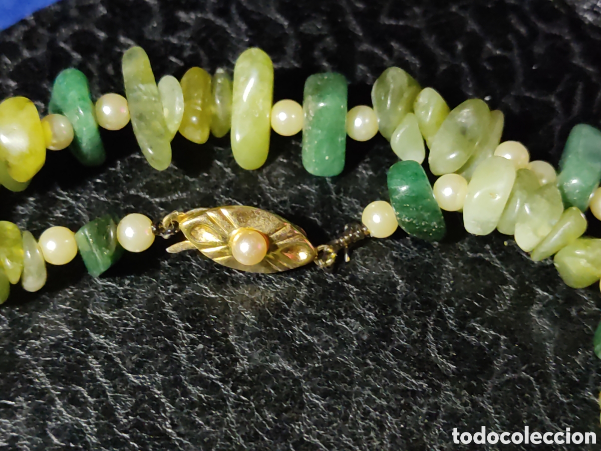 Joyeria: Collar de cuarzo verde y perlas de r&iacute;o.Vintage. - Foto 5