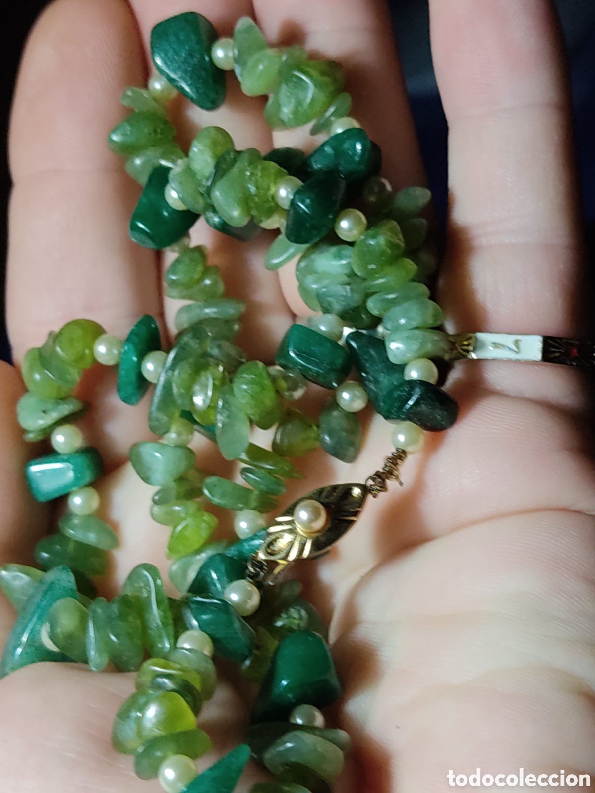 Joyeria: Collar de cuarzo verde y perlas de r&iacute;o.Vintage. - Foto 6