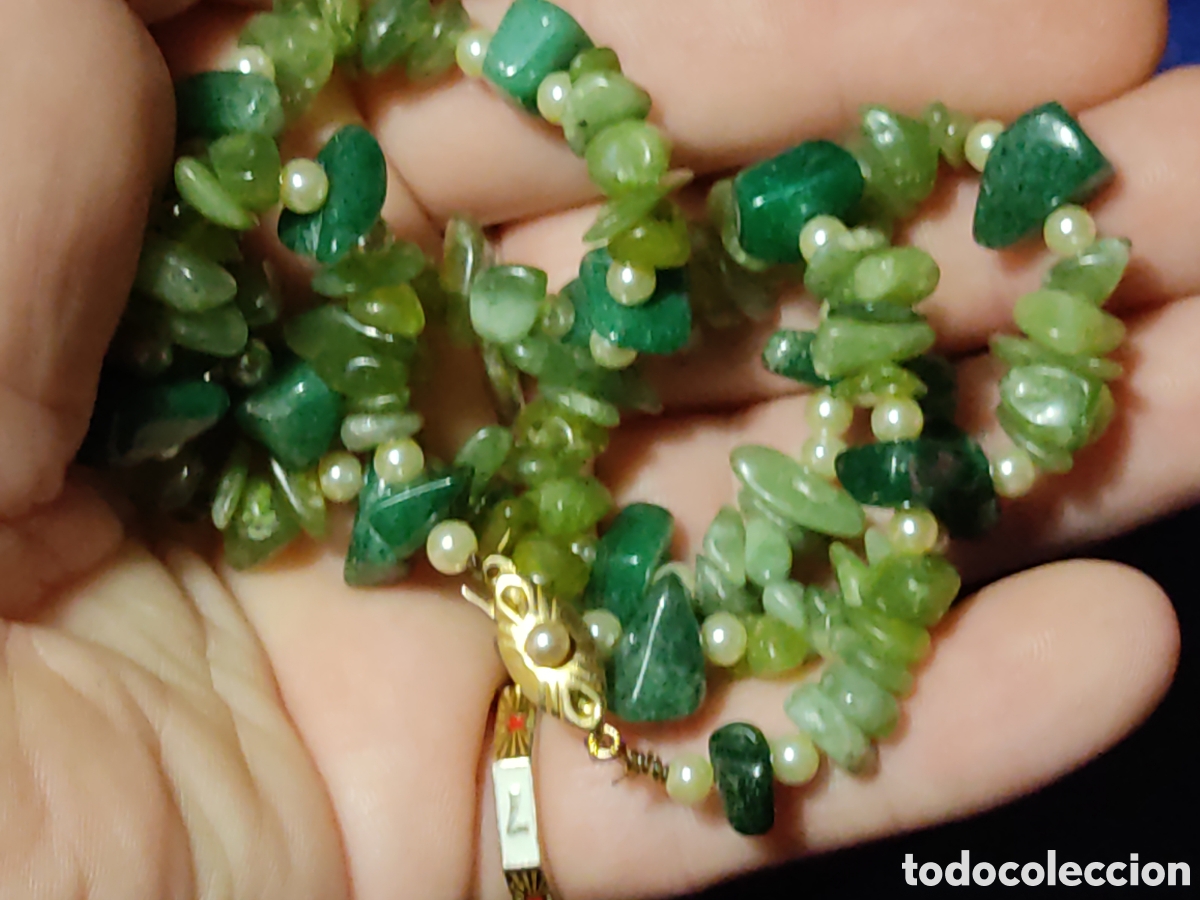 Joyeria: Collar de cuarzo verde y perlas de r&iacute;o.Vintage. - Foto 7