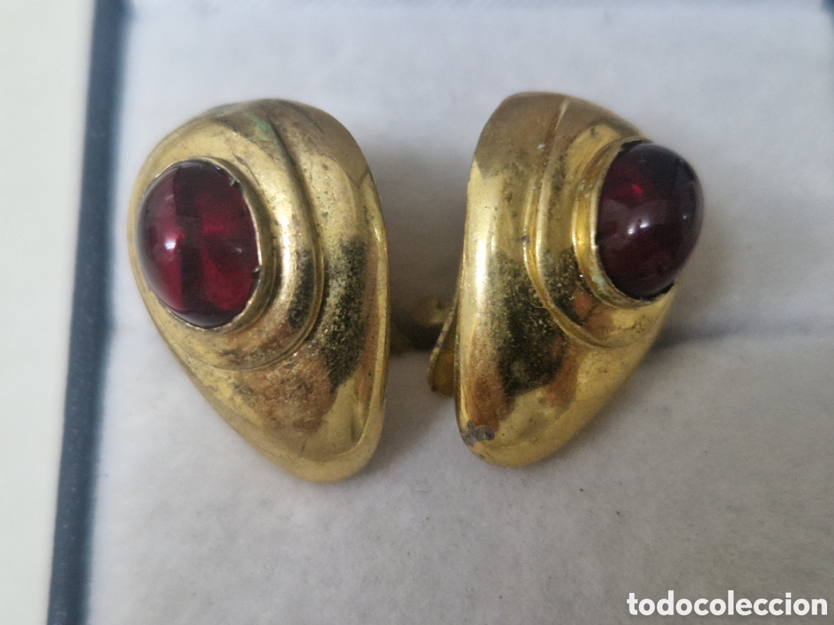 Joyeria: PENDIENTES DE PLATA DORADA Y RUBIS - Foto 2