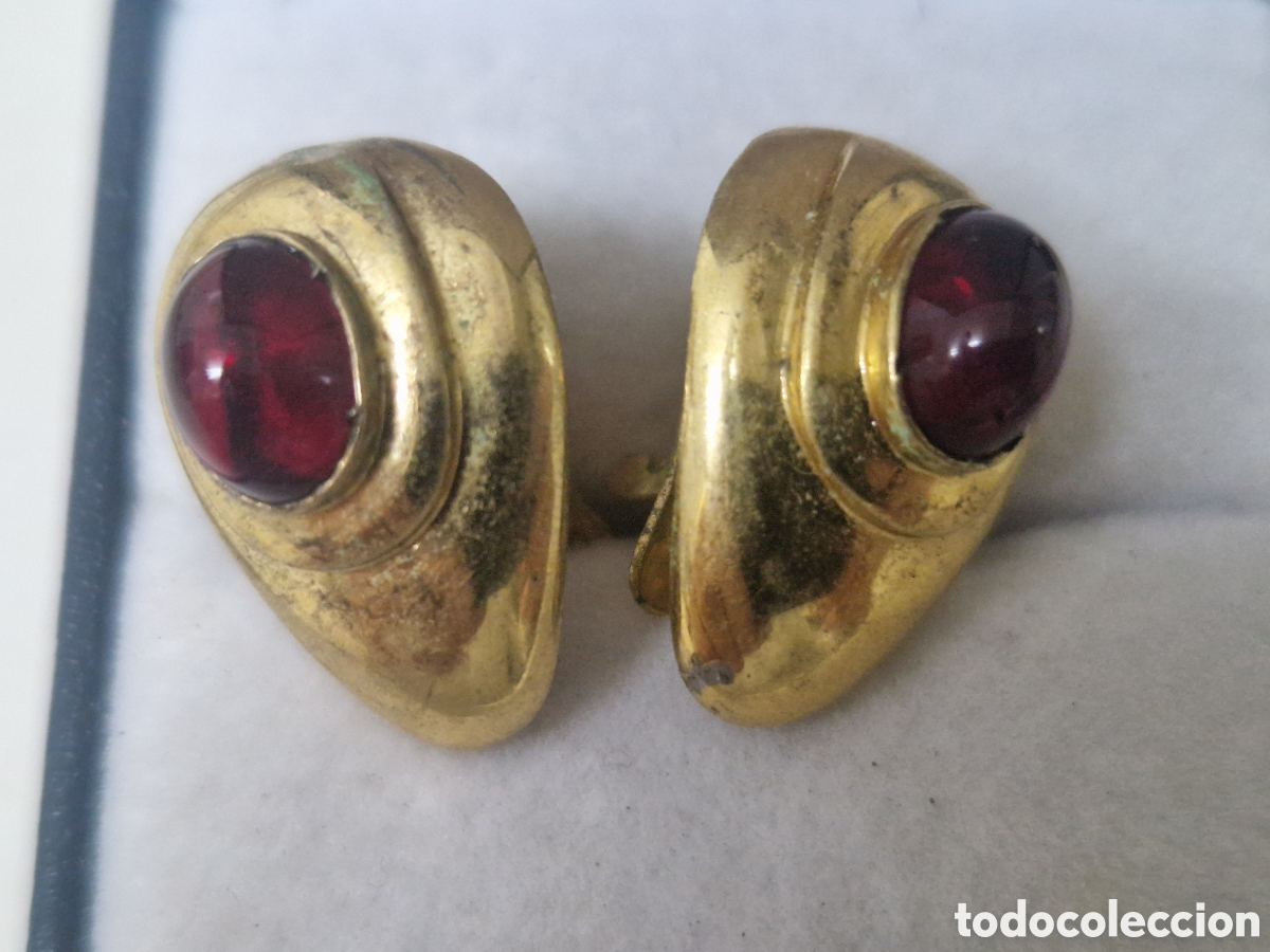 Joyeria: PENDIENTES DE PLATA DORADA Y RUBIS - Foto 3