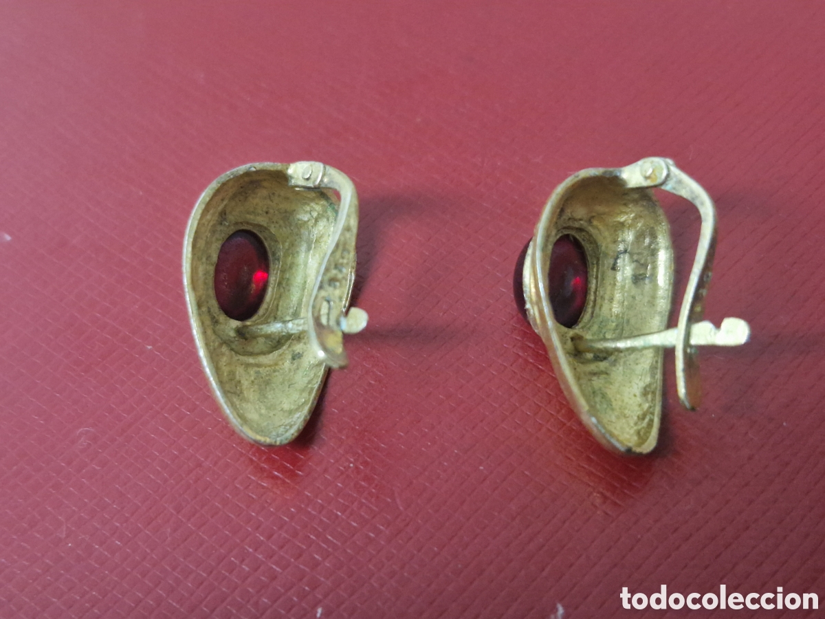 Joyeria: PENDIENTES DE PLATA DORADA Y RUBIS - Foto 6