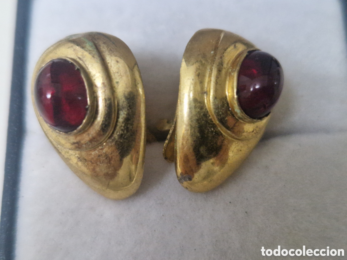 Joyeria: PENDIENTES DE PLATA DORADA Y RUBIS - Foto 1