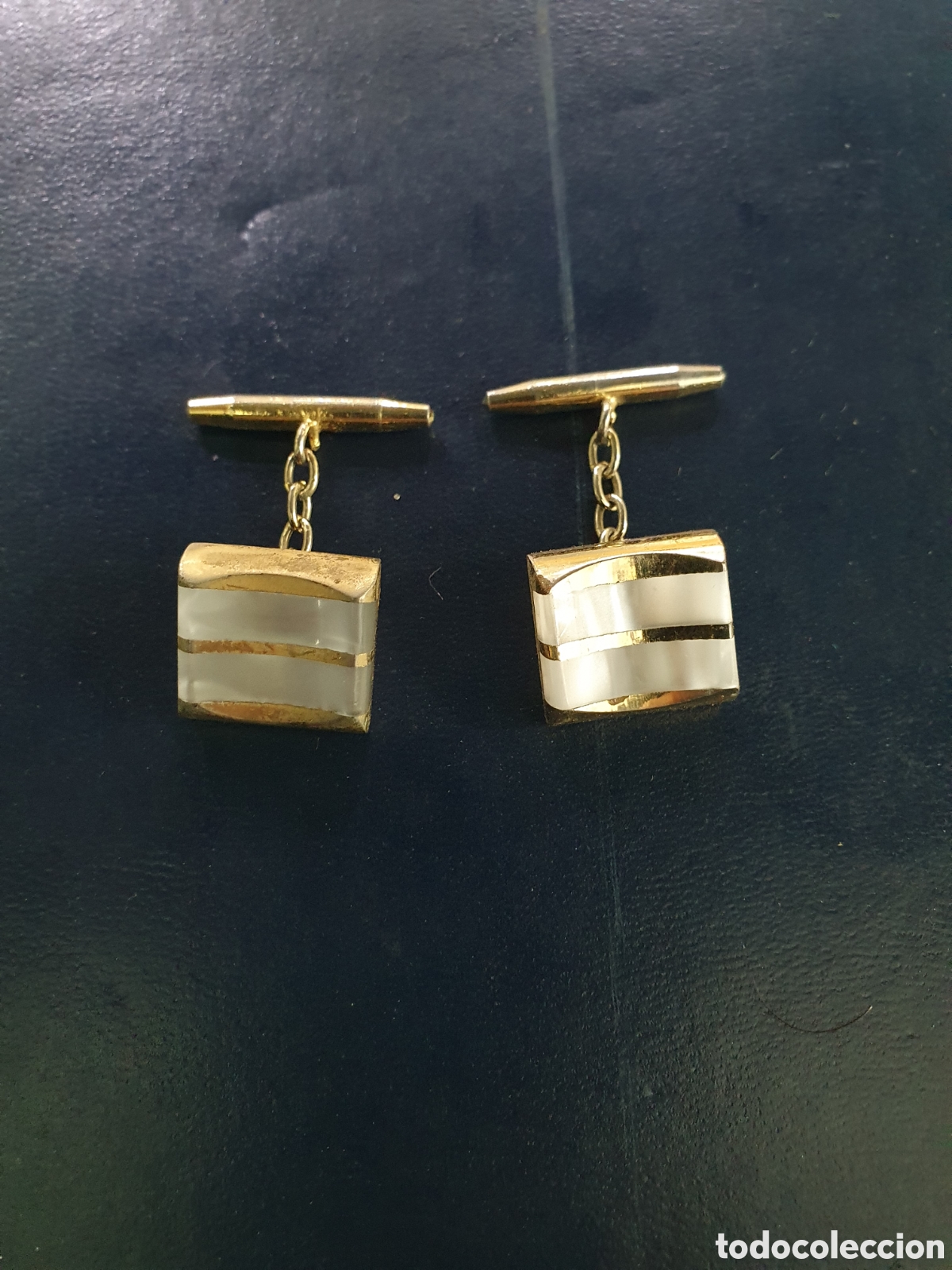 Joyeria: Gemelos metal dorado y nacar. (L98) - Foto 1