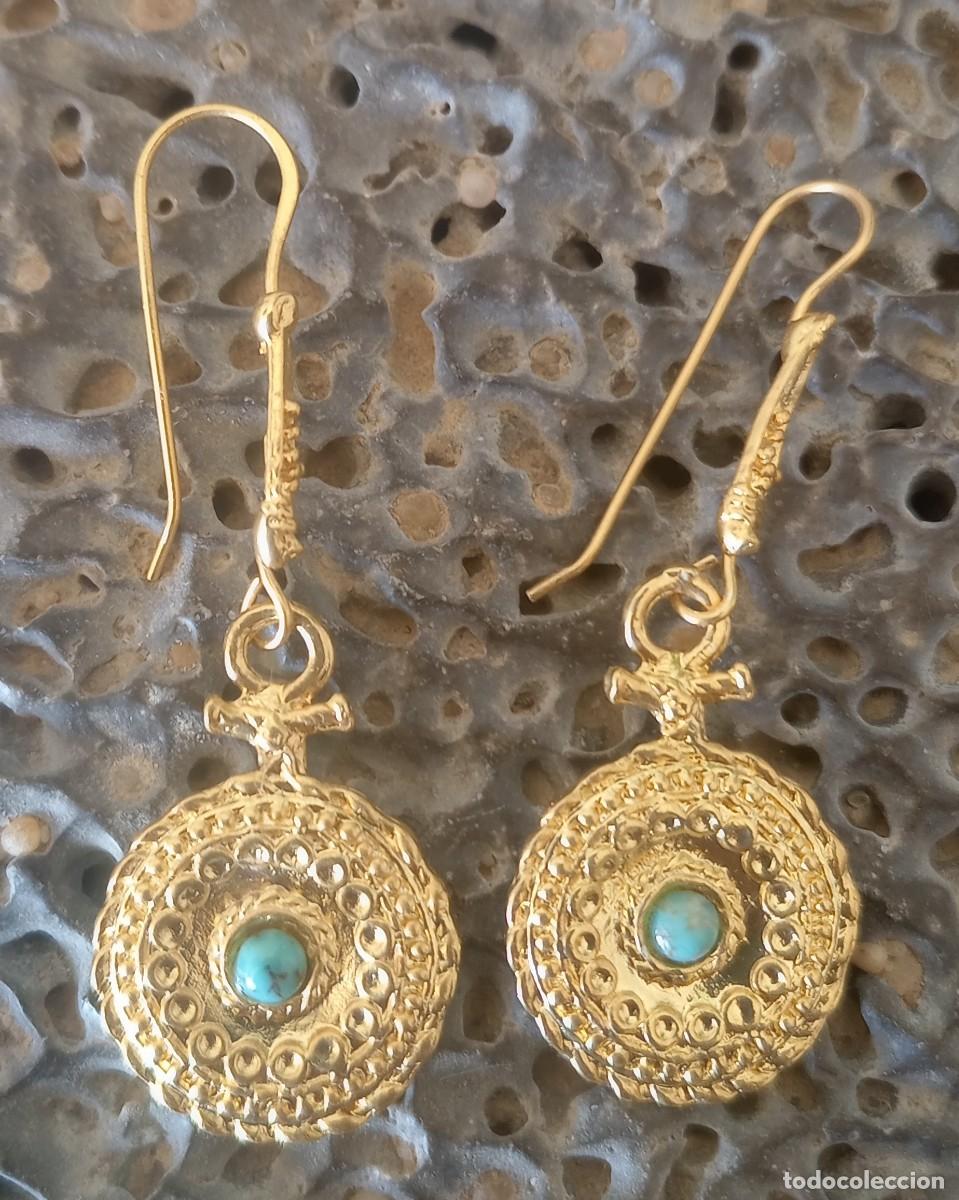 Joyeria: PENDIENTES LUNA CON LLAVE ANKH - CABOCHON TURQUESA - CON BA&Ntilde;O DE ORO - Foto 1