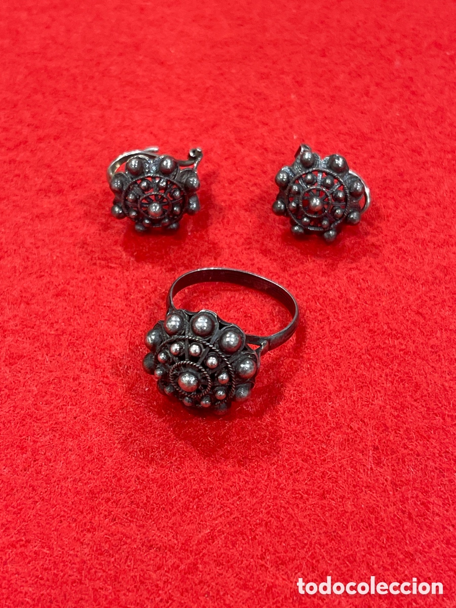 Joyeria: Conjunto de anillo y pendientes en plata de ley contrastada. - Foto 1