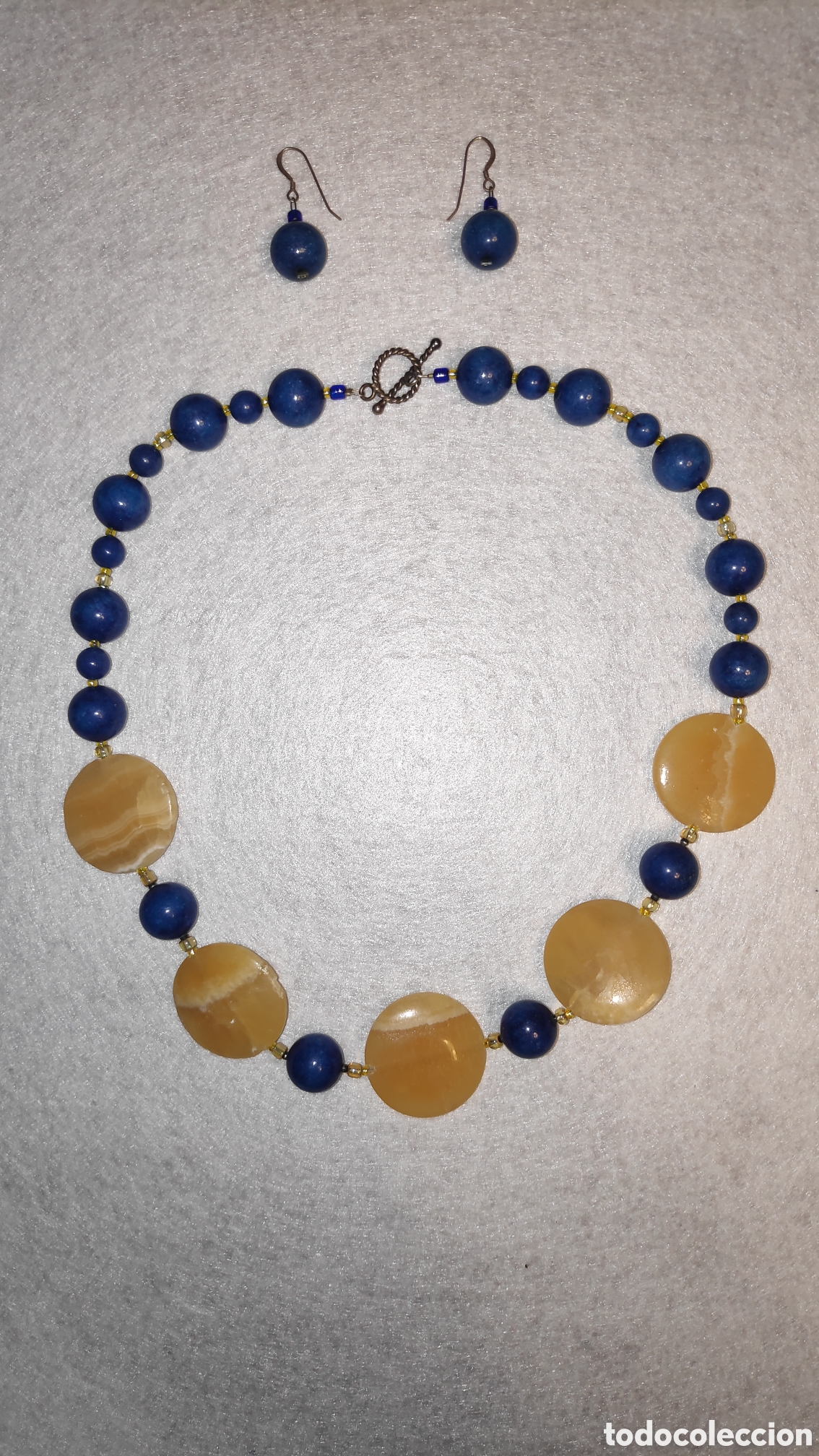 Joyeria: Conjunto de collar y pendientes de lapislazuli y agata - Foto 2