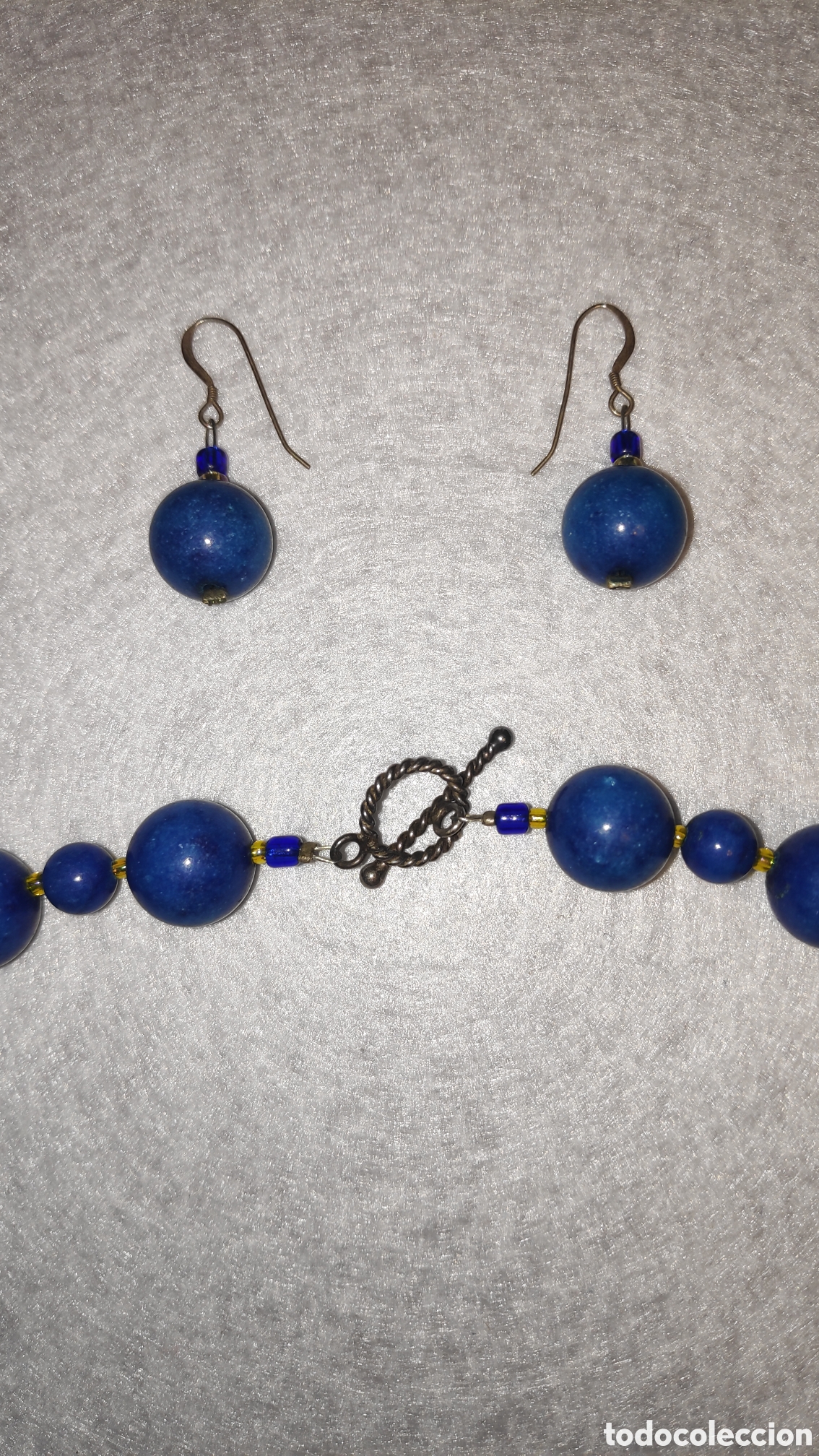 Joyeria: Conjunto de collar y pendientes de lapislazuli y agata - Foto 3