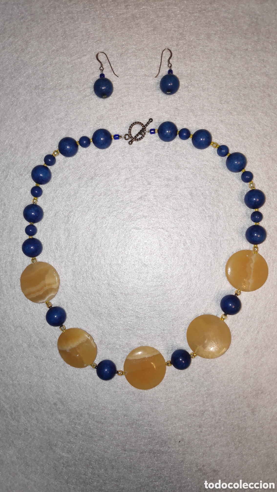 Joyeria: Conjunto de collar y pendientes de lapislazuli y agata - Foto 1