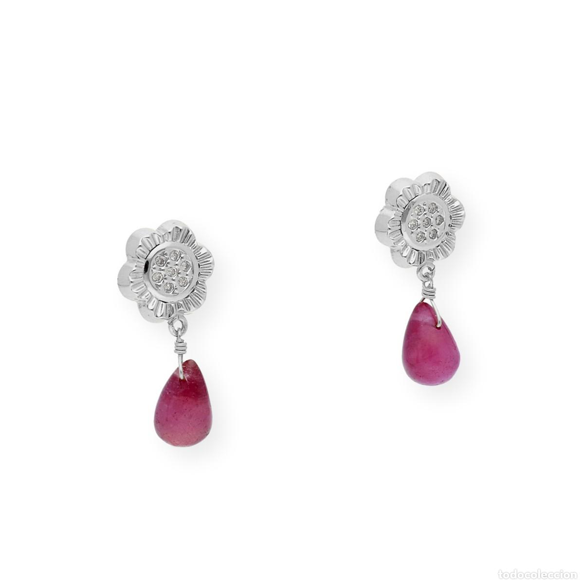 Joyeria: Pendientes de oro blanco 18k con Diamantes y Rub&iacute;es - Foto 3
