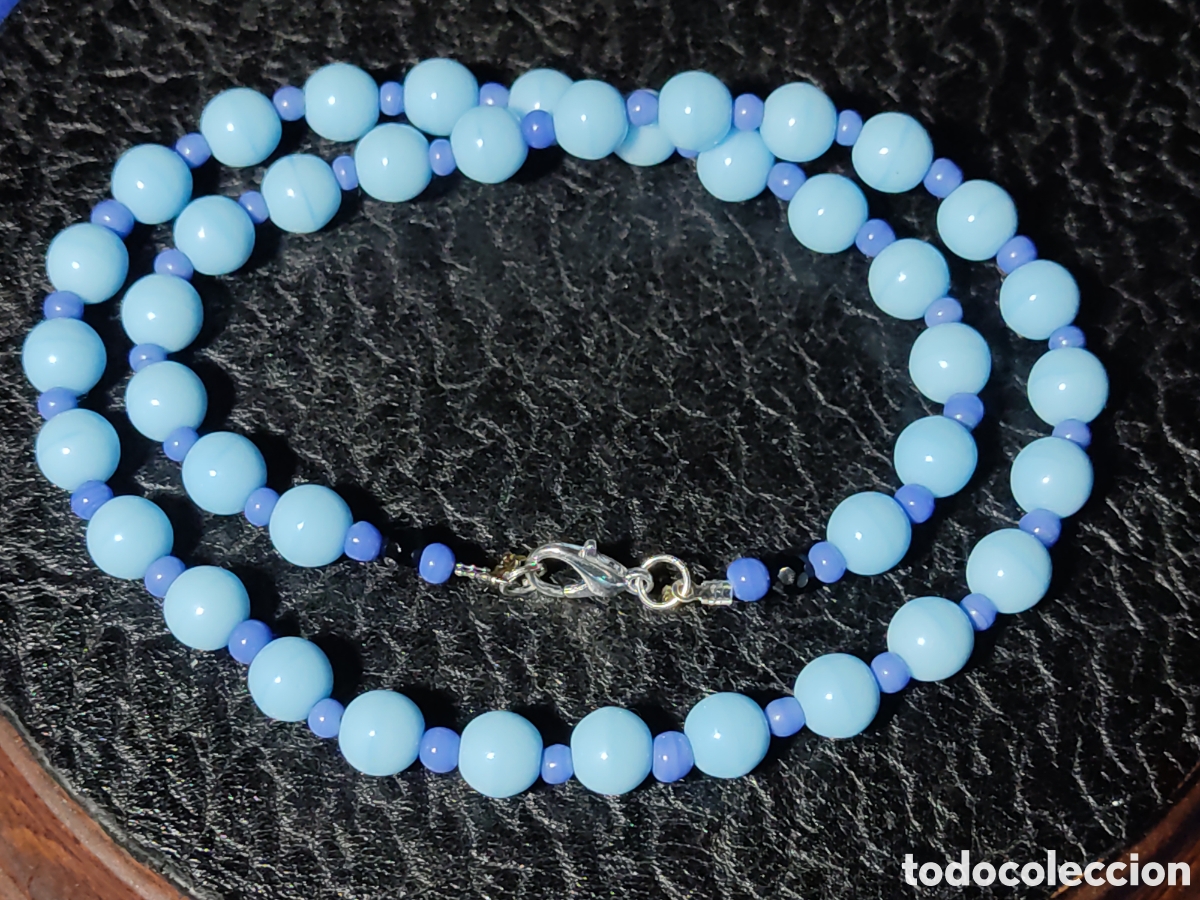 Joyeria: Collar de cristal de murano azul celeste.Vintage. - Foto 2