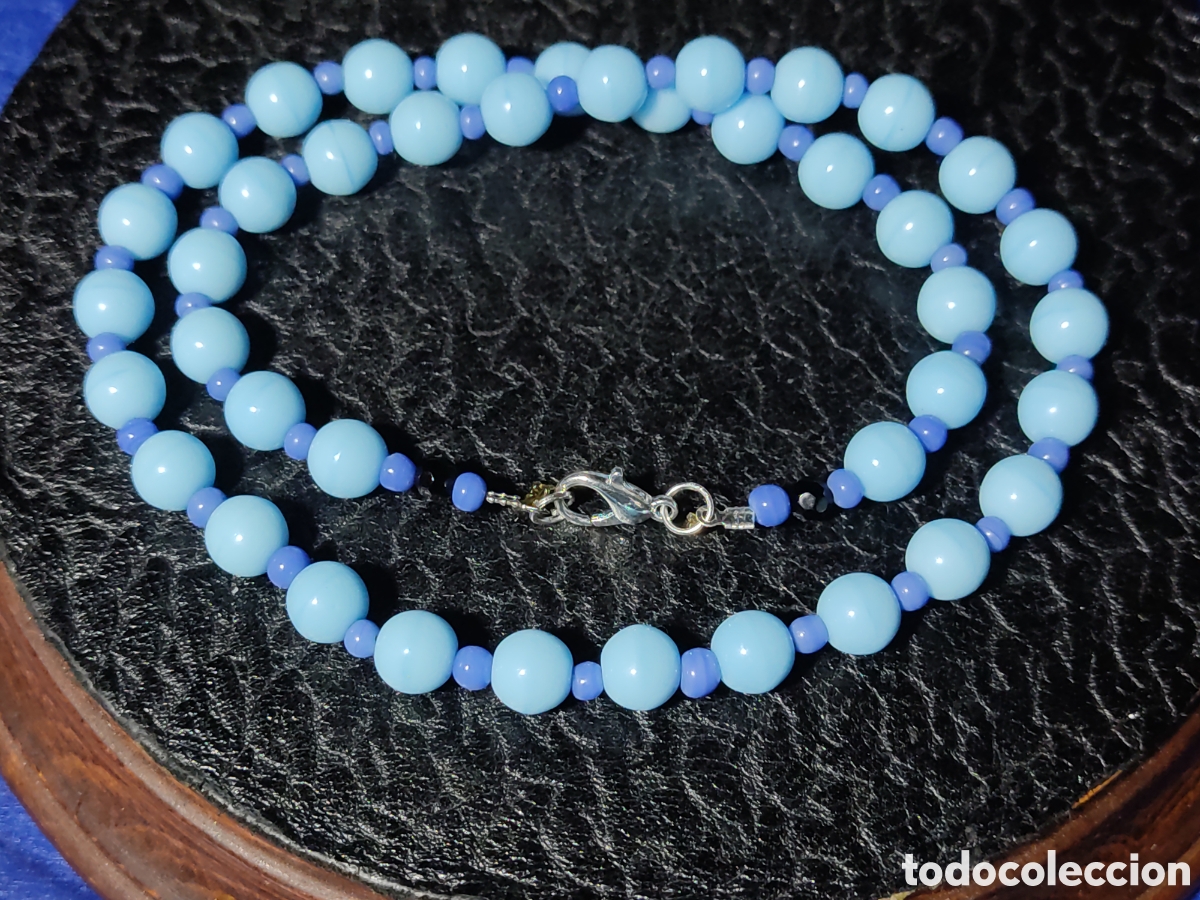 Joyeria: Collar de cristal de murano azul celeste.Vintage. - Foto 1