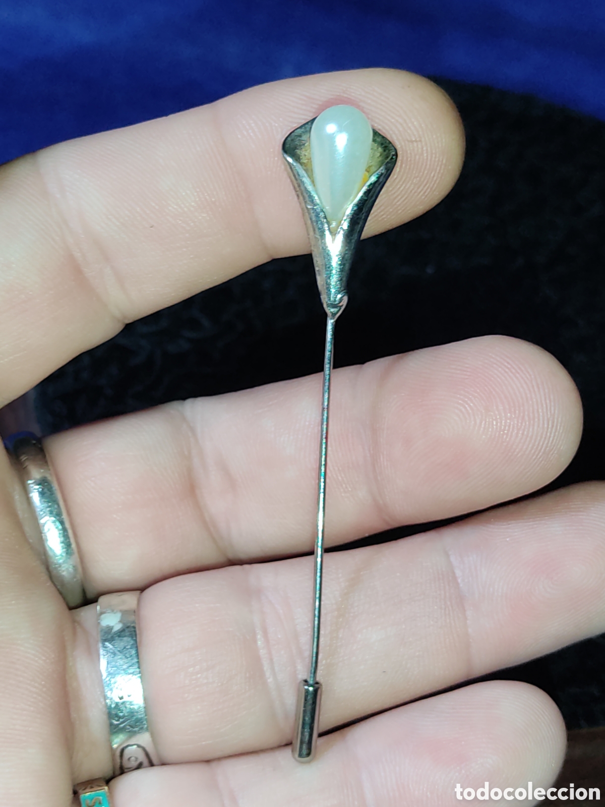 Joyeria: Aguja solapa plateada con perla.Vintage. - Foto 2