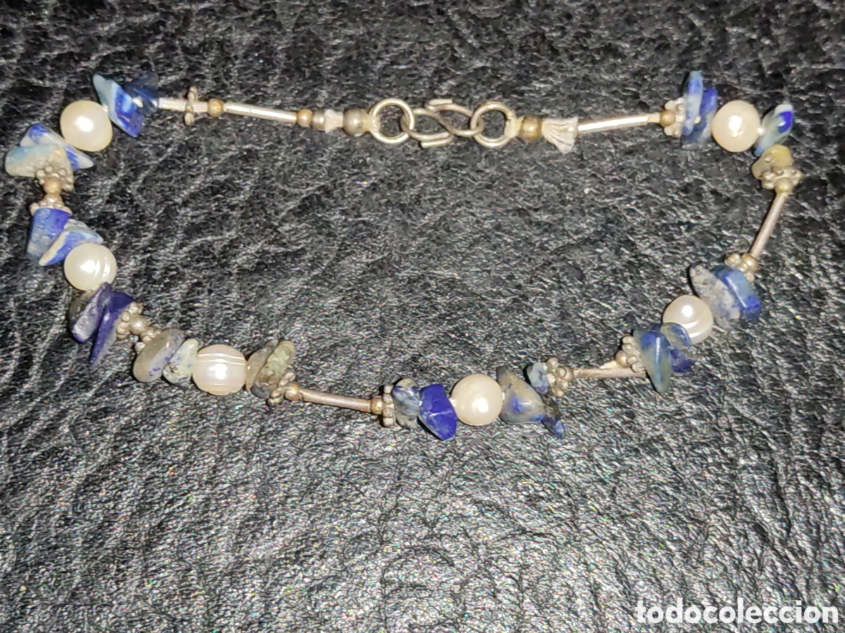 Joyeria: Pulsera de lapilazuli y perlas.Vintage. - Foto 2