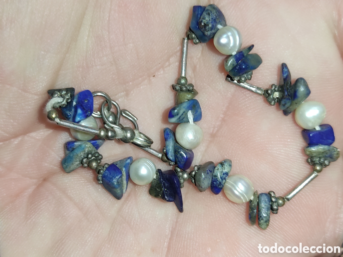 Joyeria: Pulsera de lapilazuli y perlas.Vintage. - Foto 3
