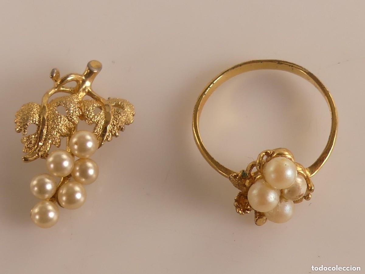 Joyeria: CONJUNTO DE BROCHE Y ANILLO DORADO DECORACION TIPO PERLAS - Foto 1