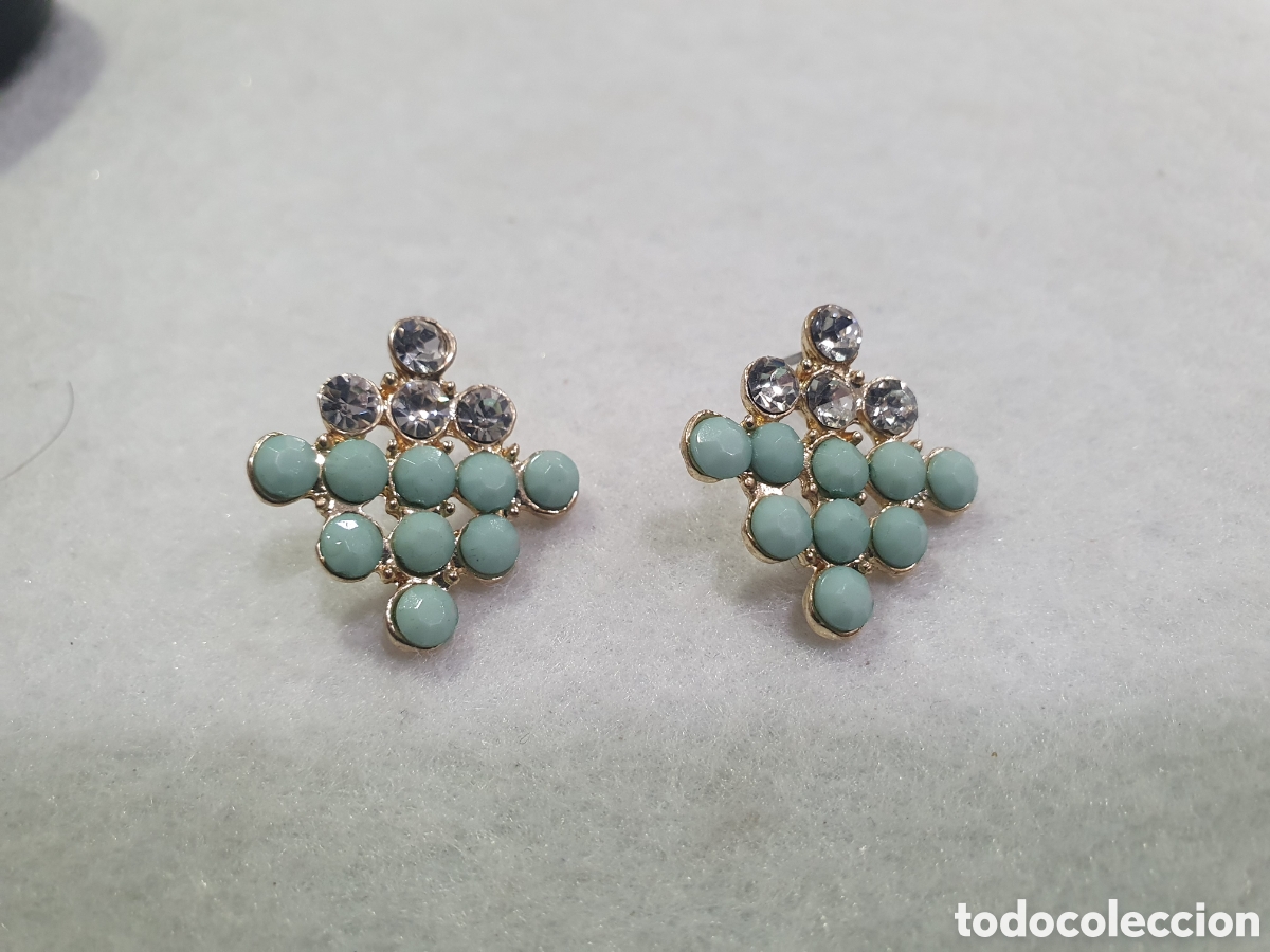 Joyeria: Pendientes dorados y azul celeste. (L100F) - Foto 1