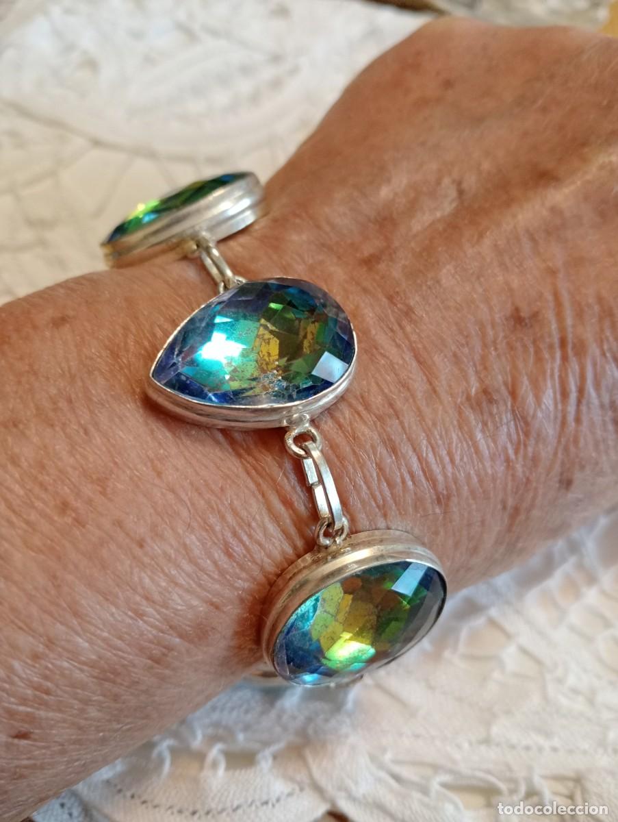 Joyeria: IMPONENTE PULSERA ANTIGUA DE PLATA MACIZA Y TOPACIO M&Iacute;STICO (SIN USAR) - Foto 4
