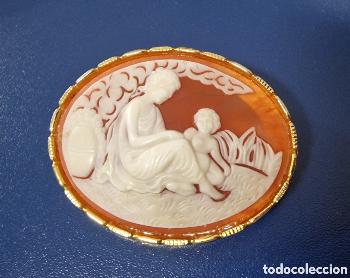 Joyeria: Antiguo camafeo broche escena en r&iacute;o - Foto 1