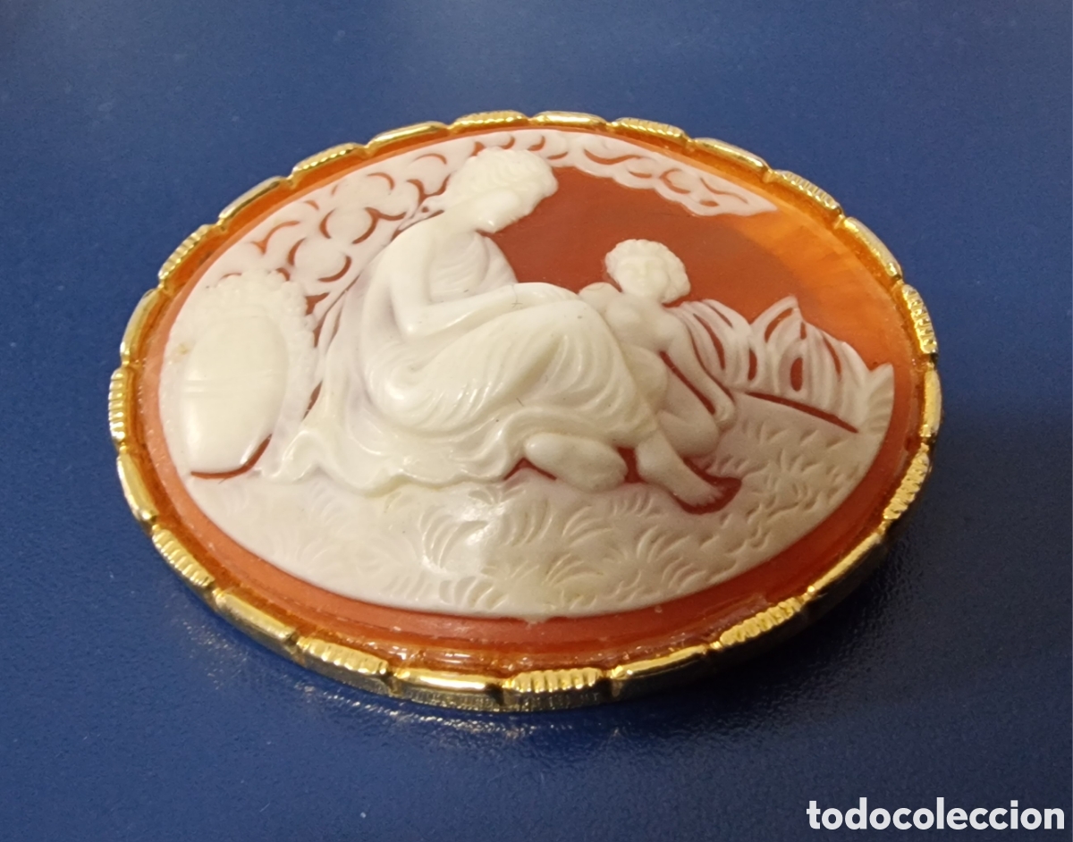 Joyeria: Antiguo camafeo broche escena en r&iacute;o - Foto 5