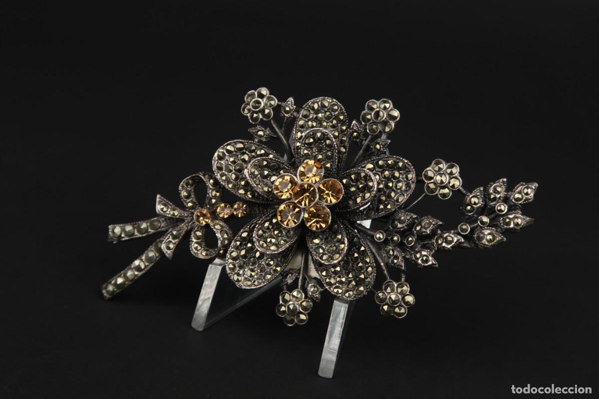 Joyeria: Antiguo Broche de Plata y Marcasitas - Foto 3