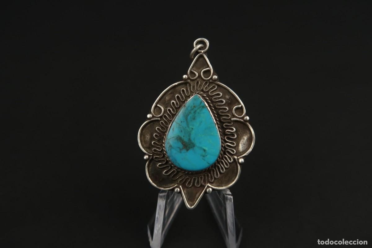Joyeria: Antiguo Colgante de Plata y Turquesa - Foto 2