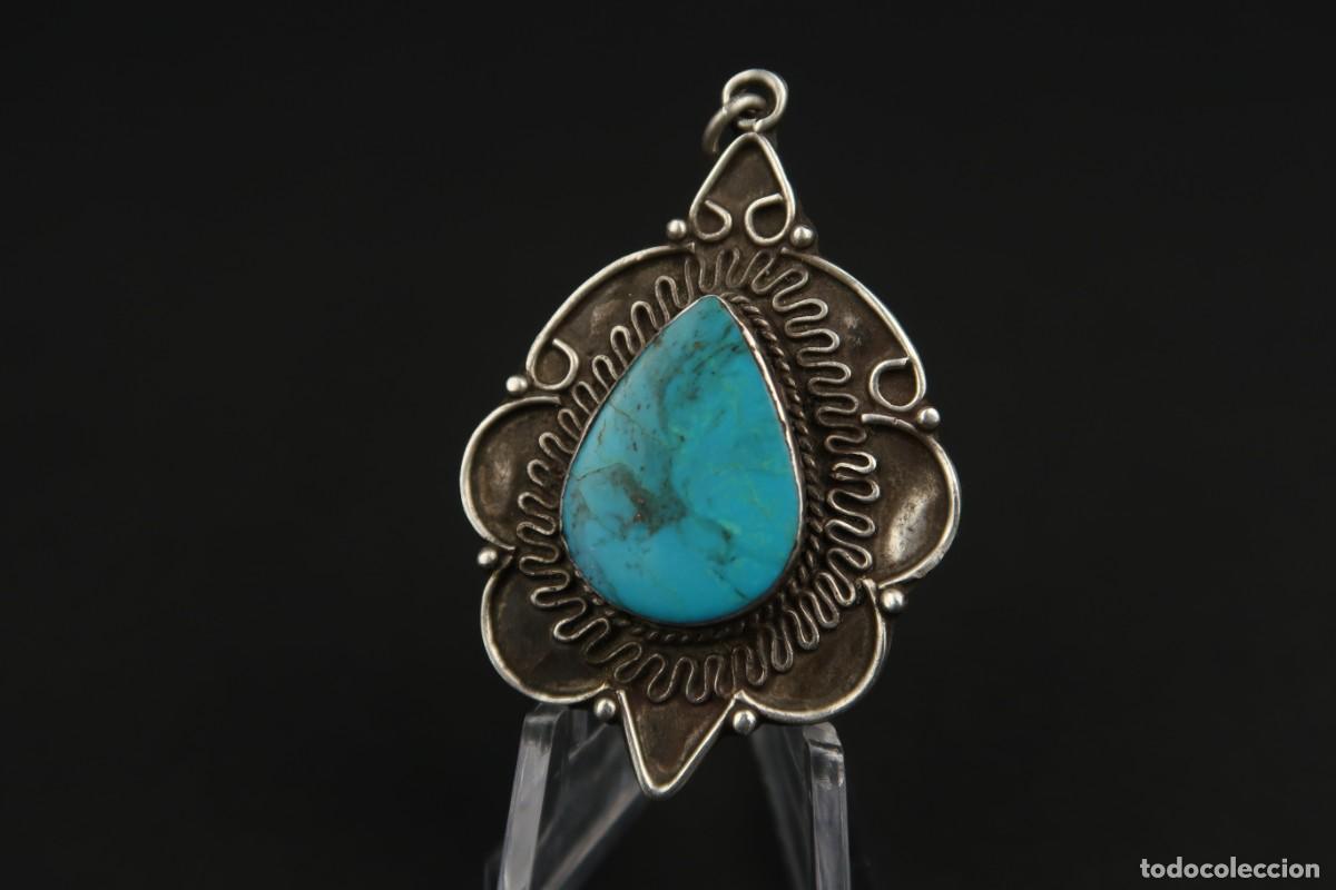 Joyeria: Antiguo Colgante de Plata y Turquesa - Foto 3