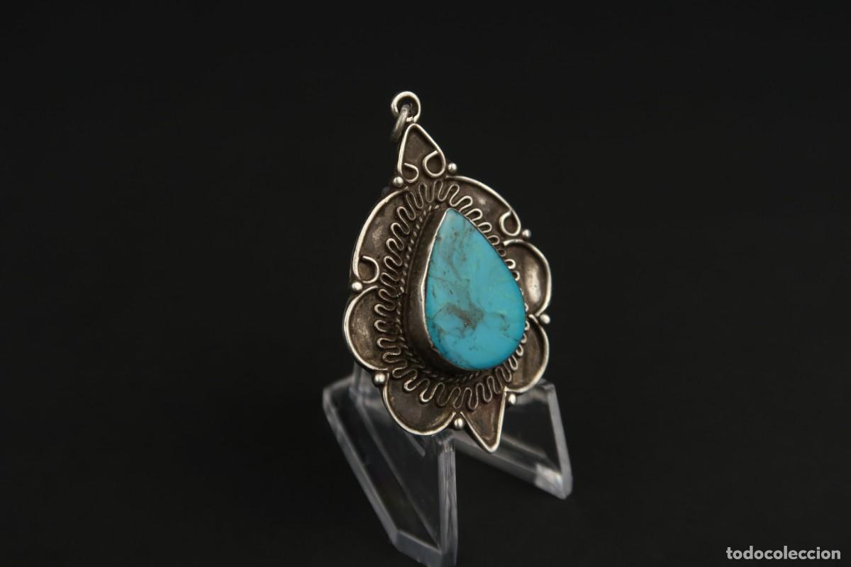 Joyeria: Antiguo Colgante de Plata y Turquesa - Foto 4