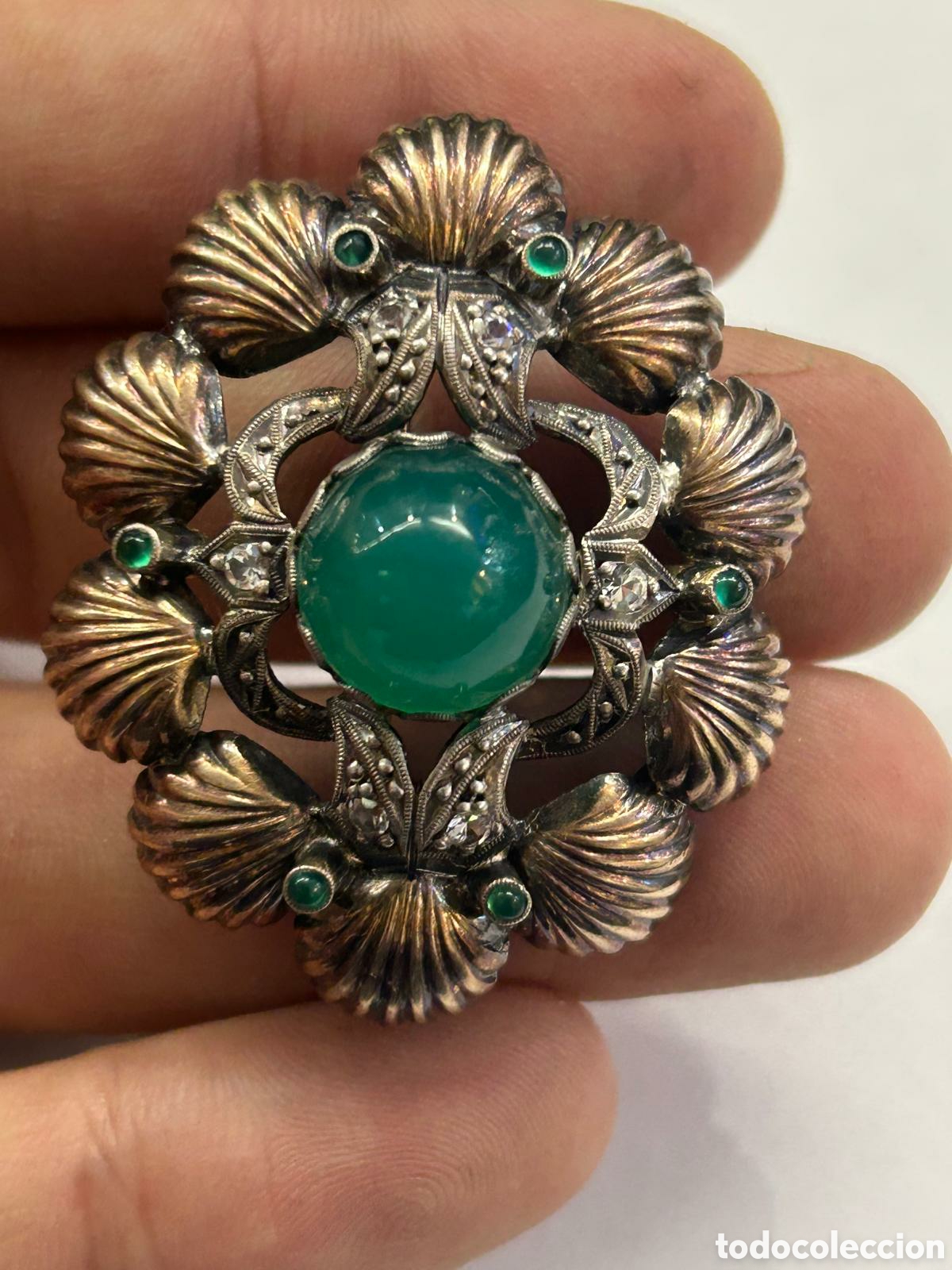 Joyeria: Antiguo broche art d&eacute;co. Plata y Crisoprasa. - Foto 2