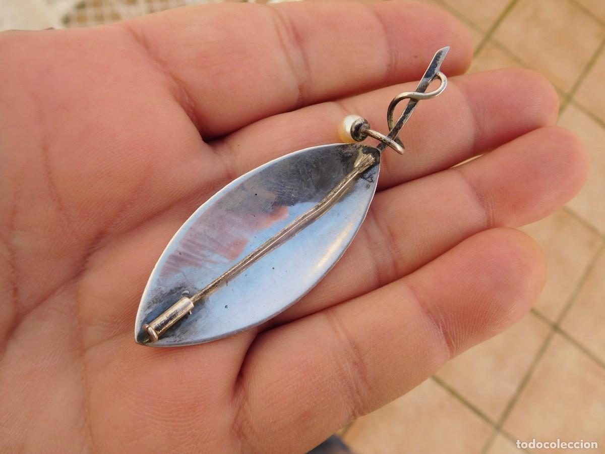 Joyeria: Broche antiguo de plata hoja con perla - Foto 3