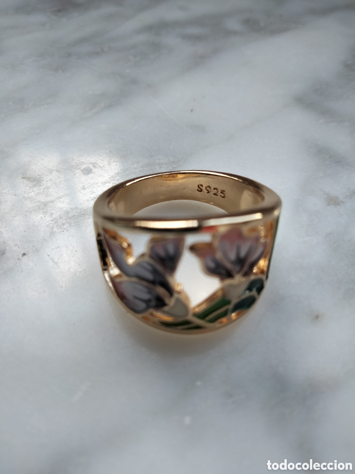 Joyeria: ANILLO CHAPADO EN PLATA FLORES ESMALTADAS - Foto 1