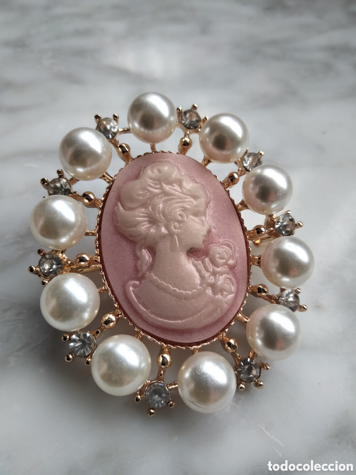 Joyeria: Bell&iacute;simo broche con camafeo s&iacute;mil de perlas y diamantes - Foto 3