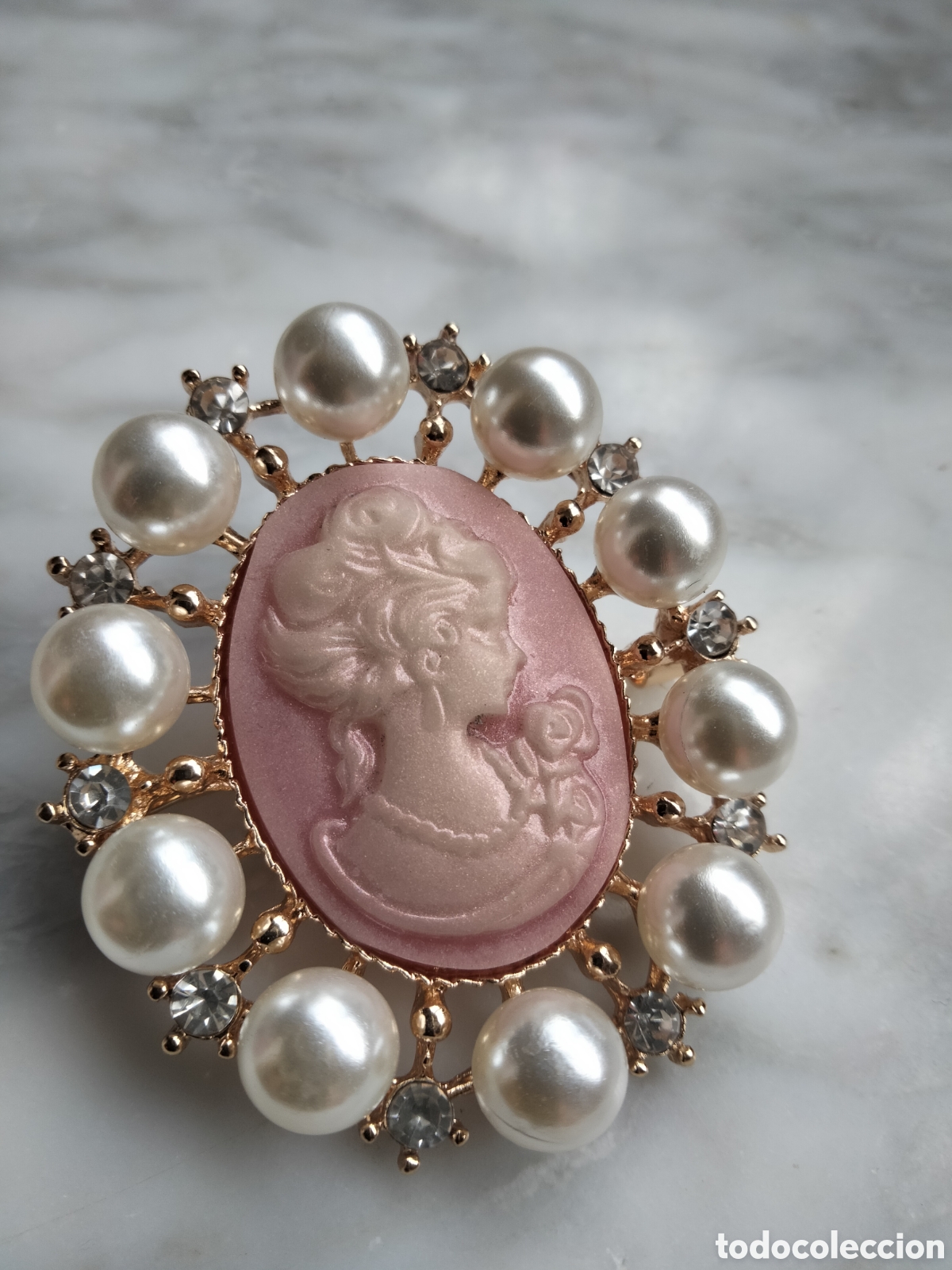Joyeria: Bell&iacute;simo broche con camafeo s&iacute;mil de perlas y diamantes - Foto 4