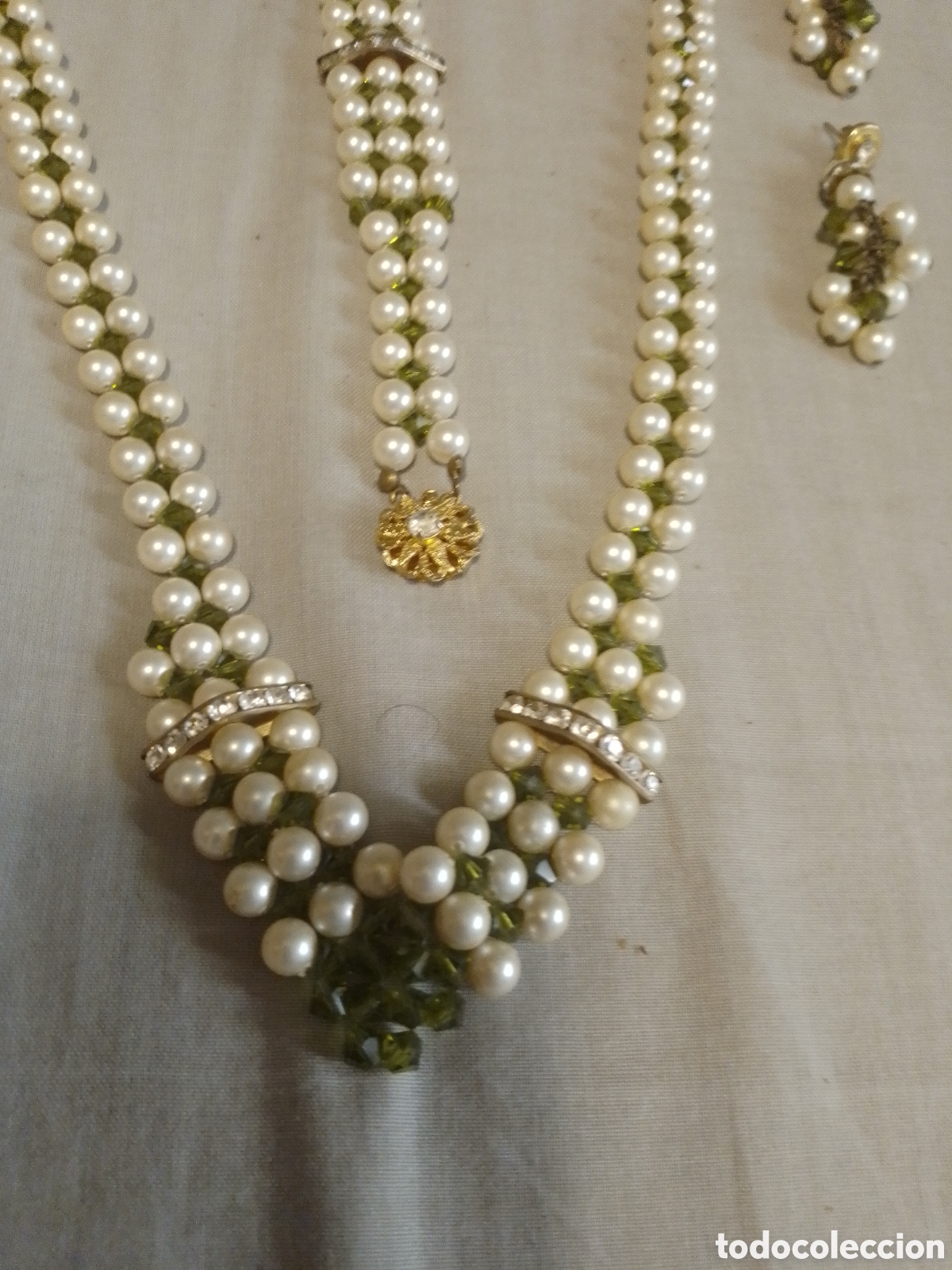 Joyeria: JUEGO ANTIGUO DE COLLAR PULSERA Y 4 PENDIENTES DE PERLAS - Foto 2