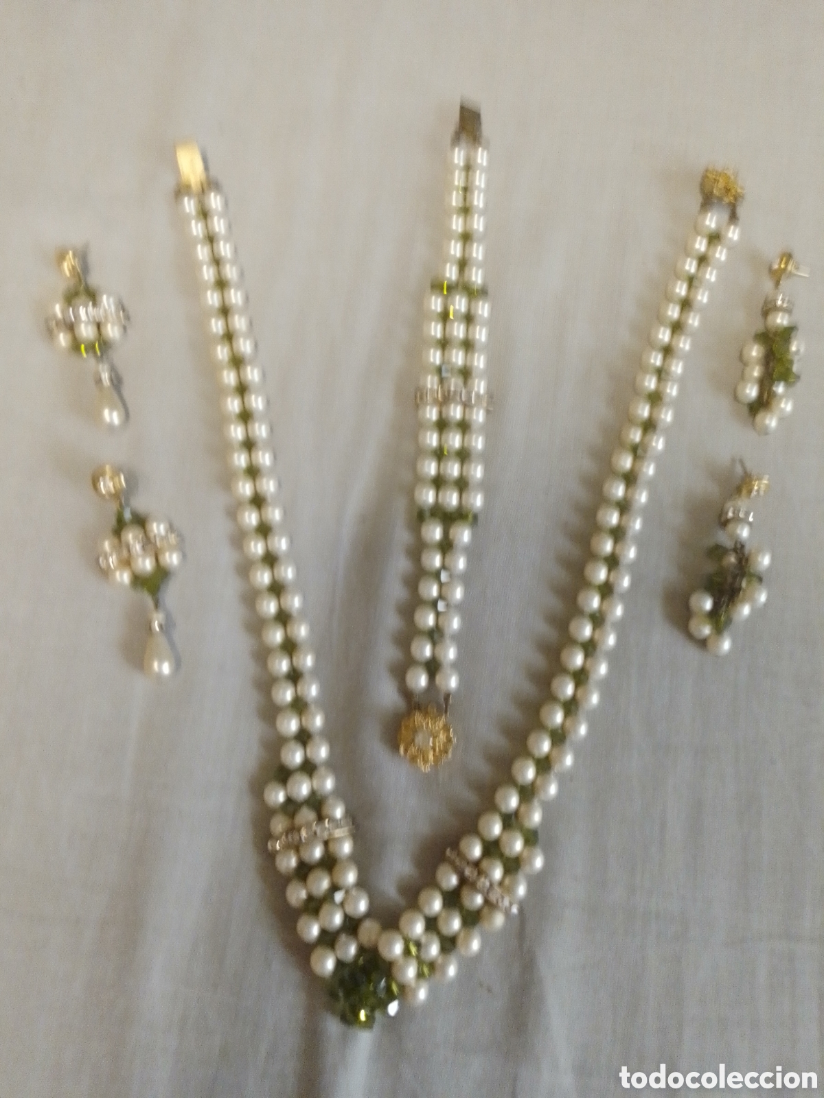 Joyeria: JUEGO ANTIGUO DE COLLAR PULSERA Y 4 PENDIENTES DE PERLAS - Foto 1