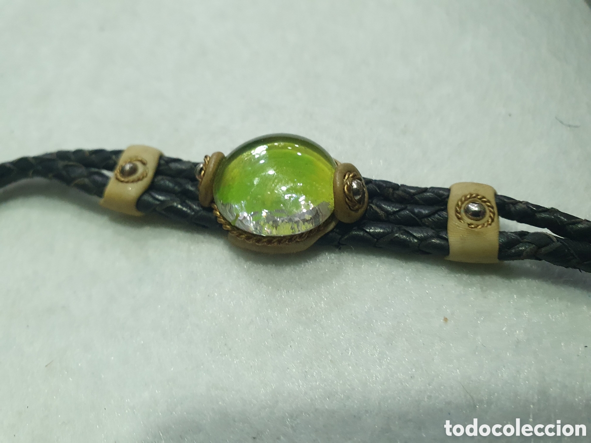 Joyeria: Pulsera de cuero y piedra verde. (L70) - Foto 2