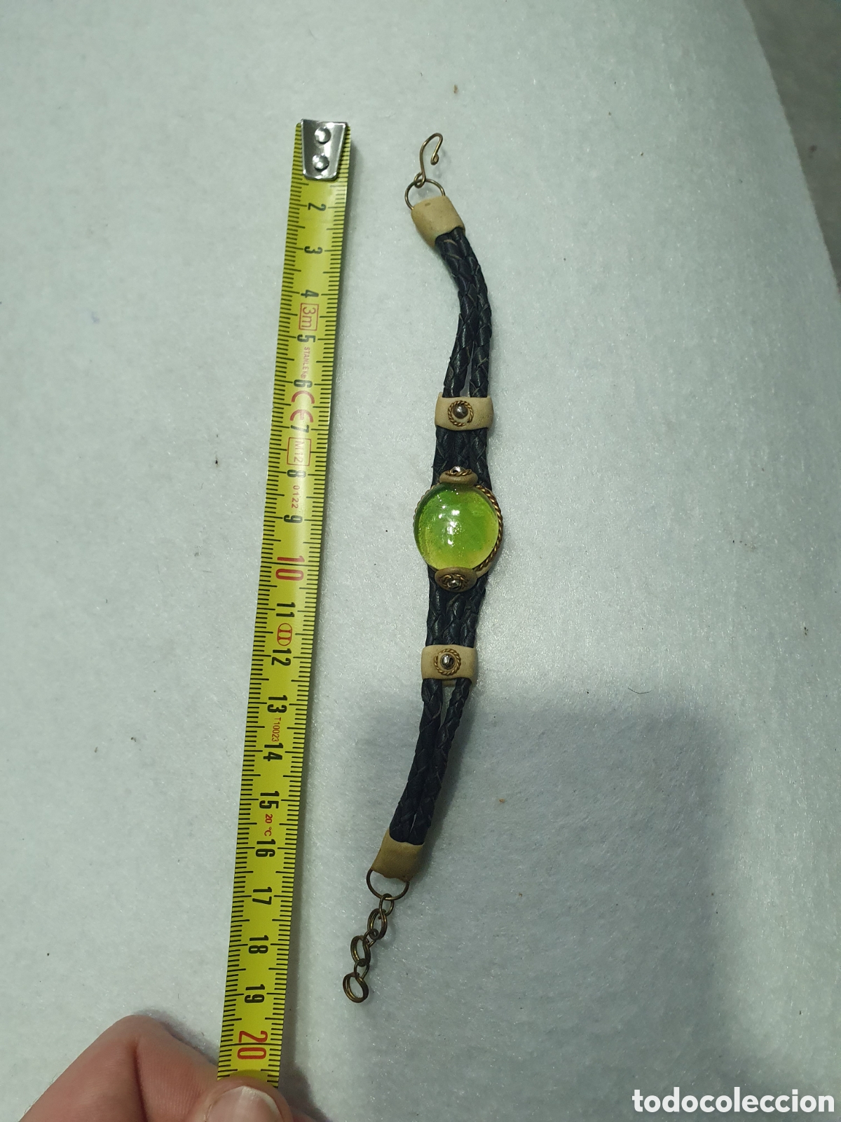 Joyeria: Pulsera de cuero y piedra verde. (L70) - Foto 3