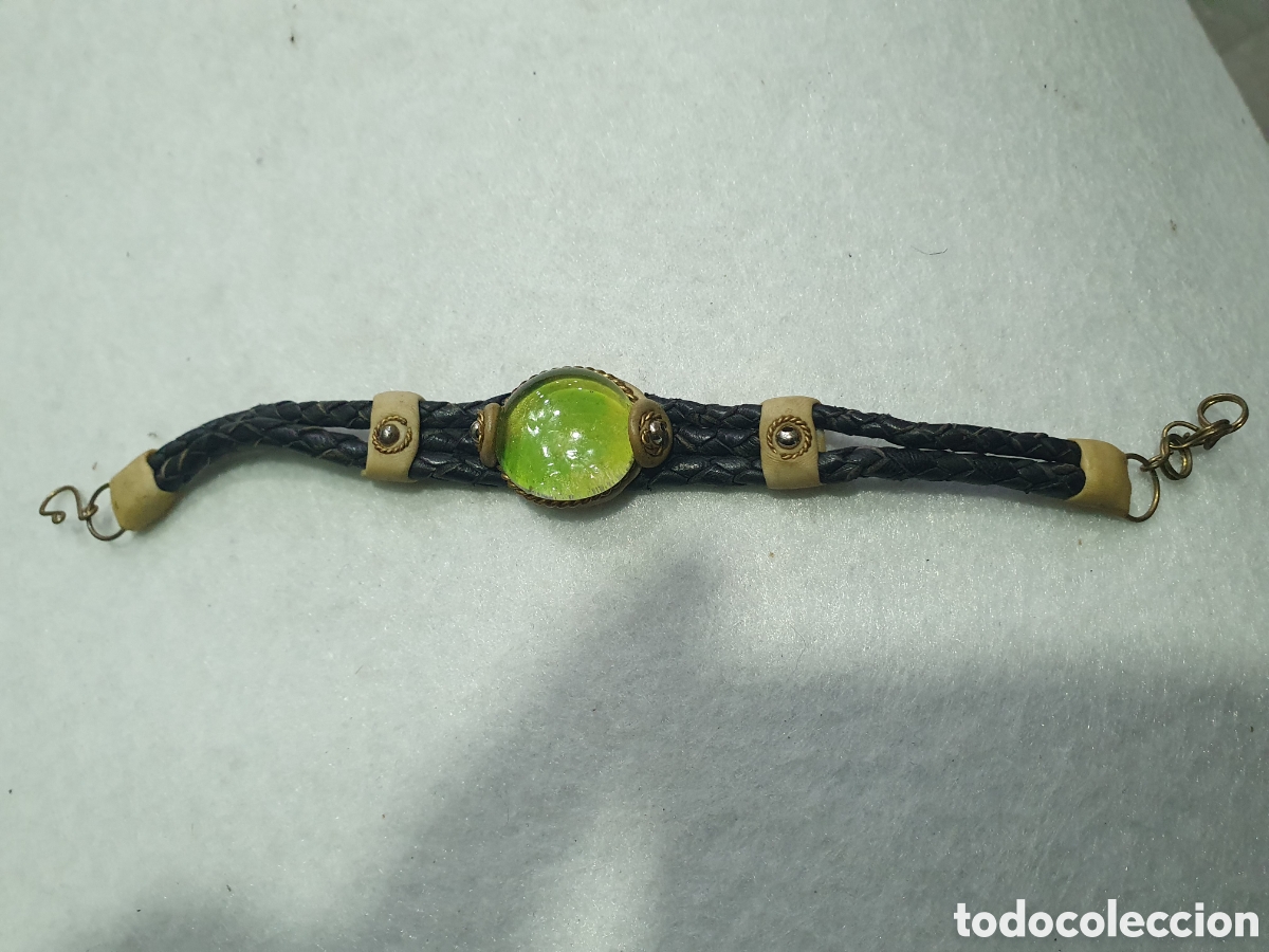 Joyeria: Pulsera de cuero y piedra verde. (L70) - Foto 1