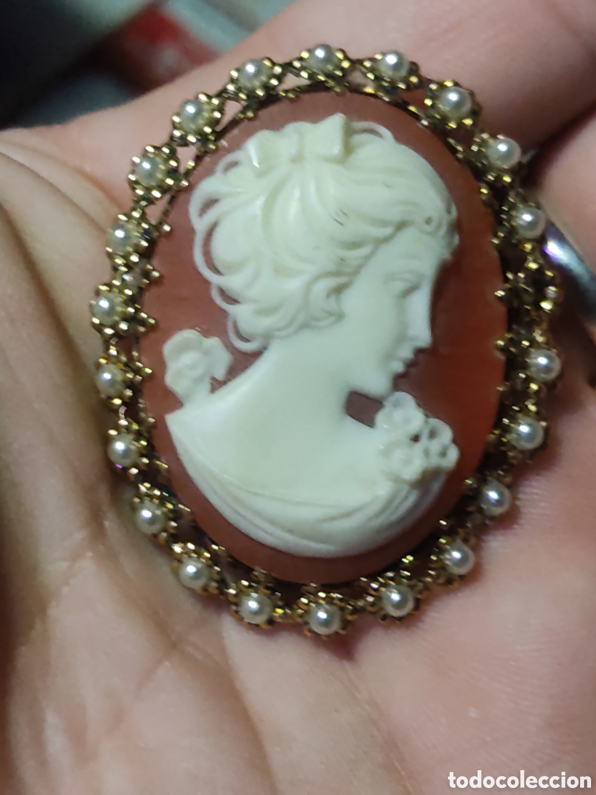 Joyeria: Broche camafeo con perlitas.Vintage. - Foto 3