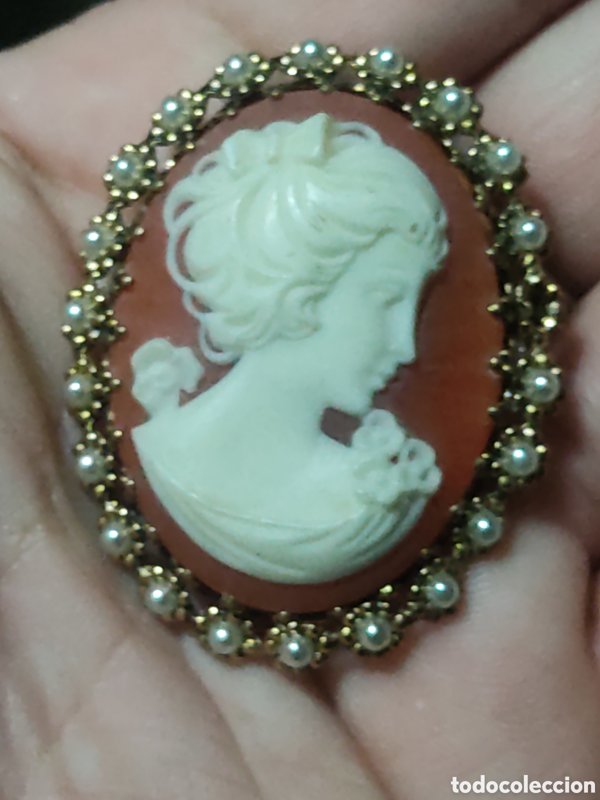 Joyeria: Broche camafeo con perlitas.Vintage. - Foto 4